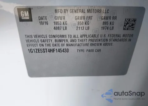 2017 Chevrolet Malibu 1Lt из США, поврежденный, VIN 1G1ZE5ST4HF145430